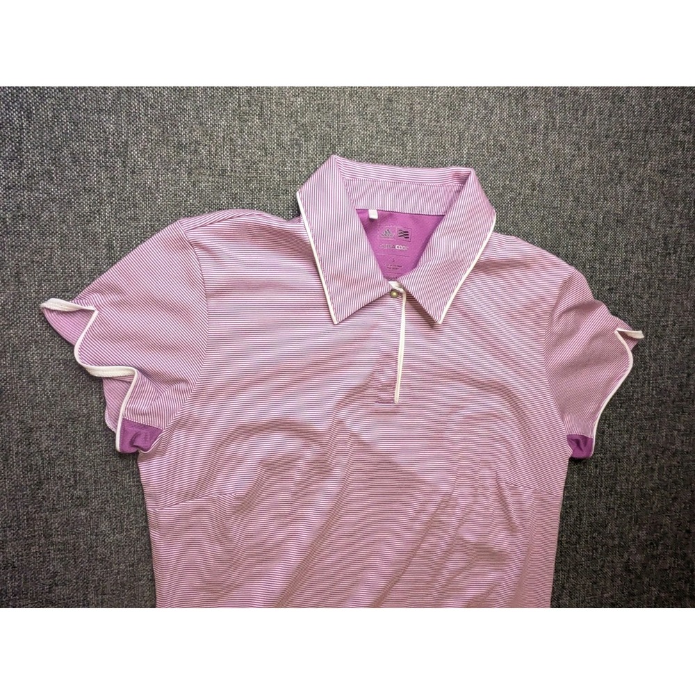 Adidas Womens ClimaCool Golf Polo Shirt Striped Purple Small Collared Tee - Picture 2 of 8